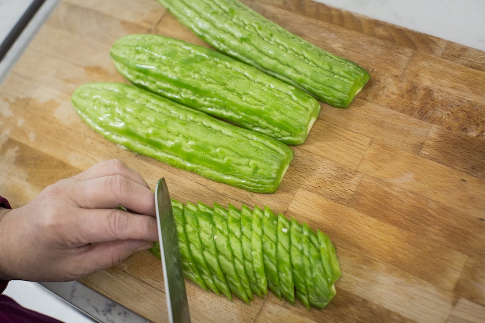 Bitter melons cut in pieces