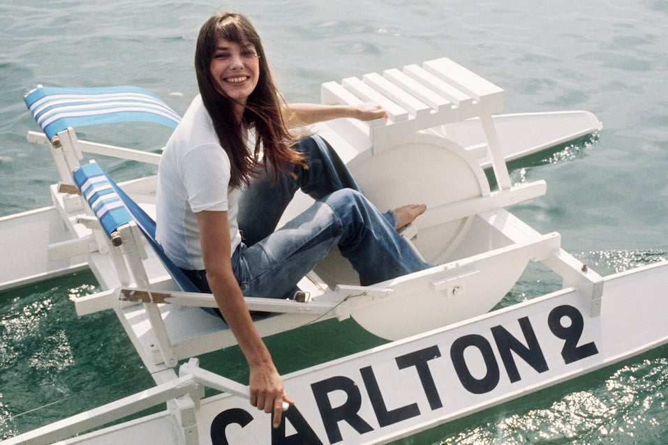 English actress Jane Birkin goes out on the water
