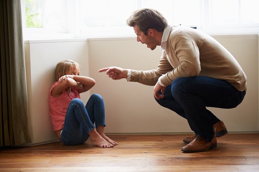 Father shouting at young daughter Father shouting at young daughter