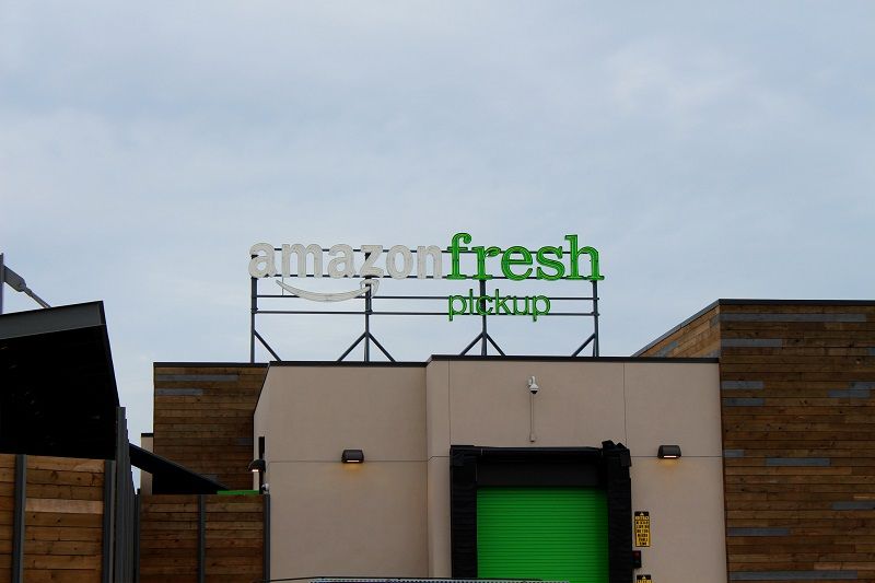 The Amazon Fresh sign over the Ballard pickup location