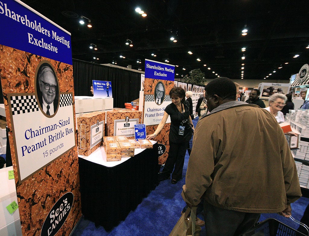 Warren Buffett branded peanut brittle at the company's annual meeting in Omaha, Nebraska