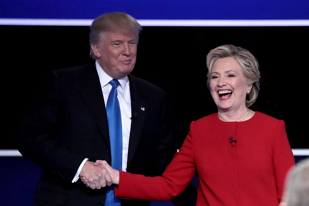 Trump shakes hands with Hillary Clinton