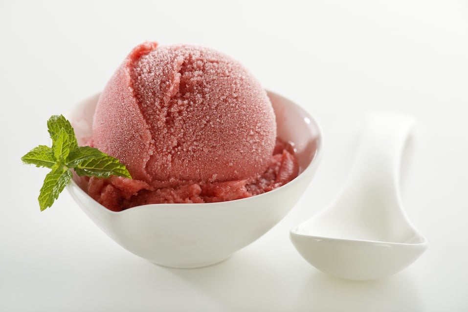 Fresh fruit sorbet ice cream in a white bowl