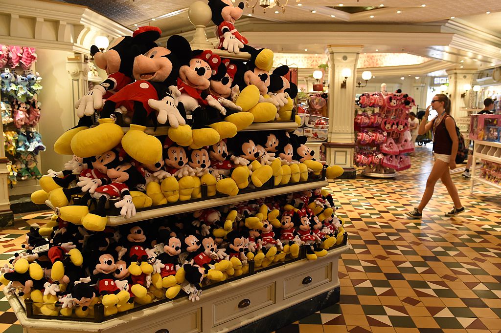 Mickey and Minnie Mouse stuffed animals in the Disney Store
