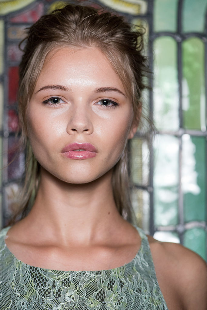 A model is seen backstage ahead of the Barrus show during London Fashion Week