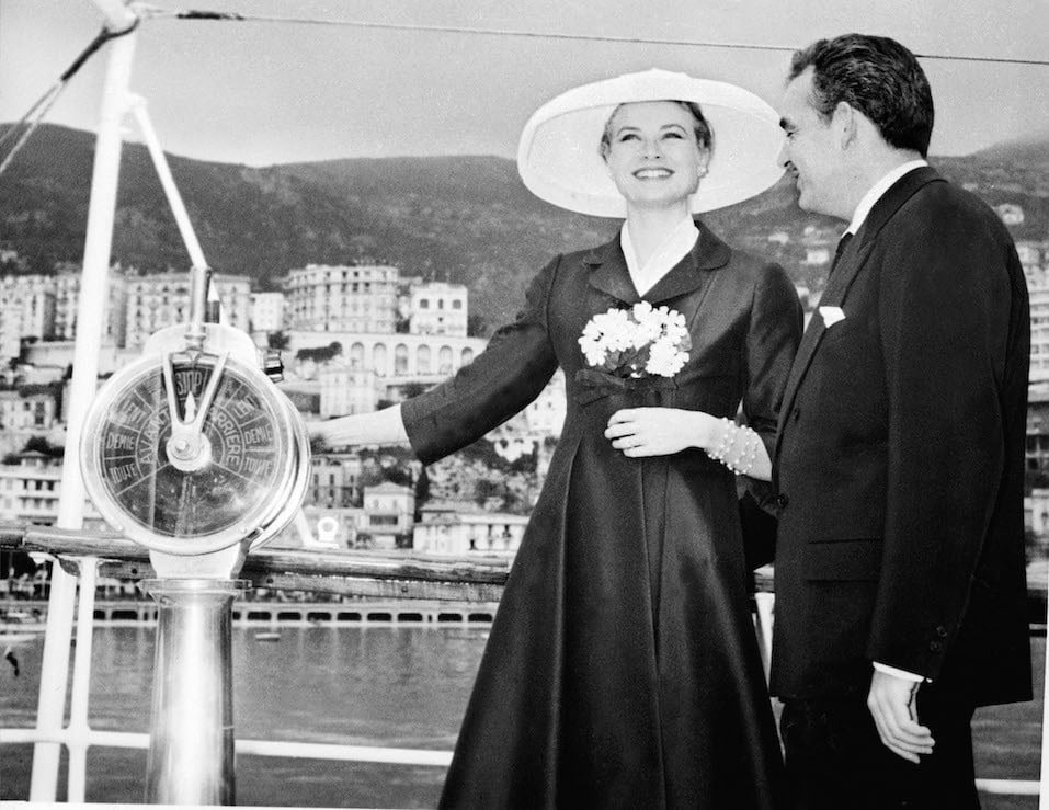 Prince Rainier III of Monaco and Grace Kelly aboard the princely yacht "Deo Juvante II" on April 12, 1956 in Montae Carlo's harbour.