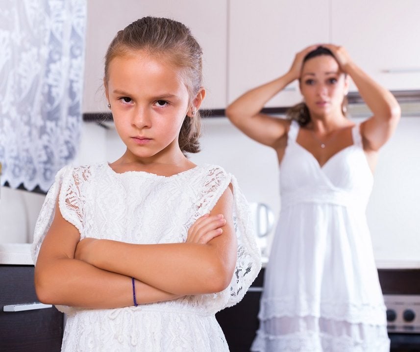 Unhappy girl and angry mother Unhappy girl and angry mother