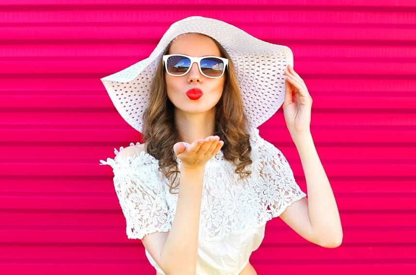 Woman in summer straw hat
