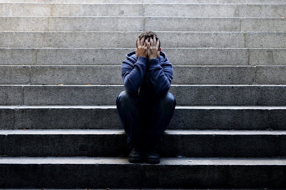 man in casual clothes abandoned lost in depression