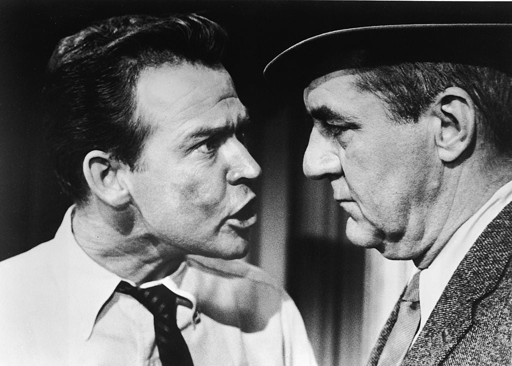 An angry man confronts a colleague in a scene from "The Jim Backus Show"