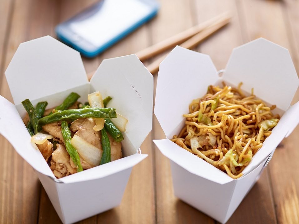 Chinese take out food in boxes