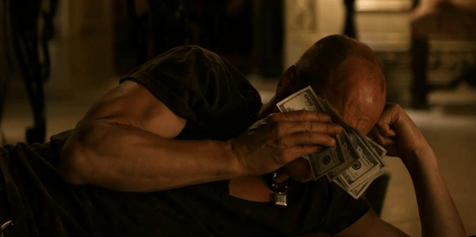 Woody Harrelson uses his newfound wealth and status post-apocalypse to comfort himself