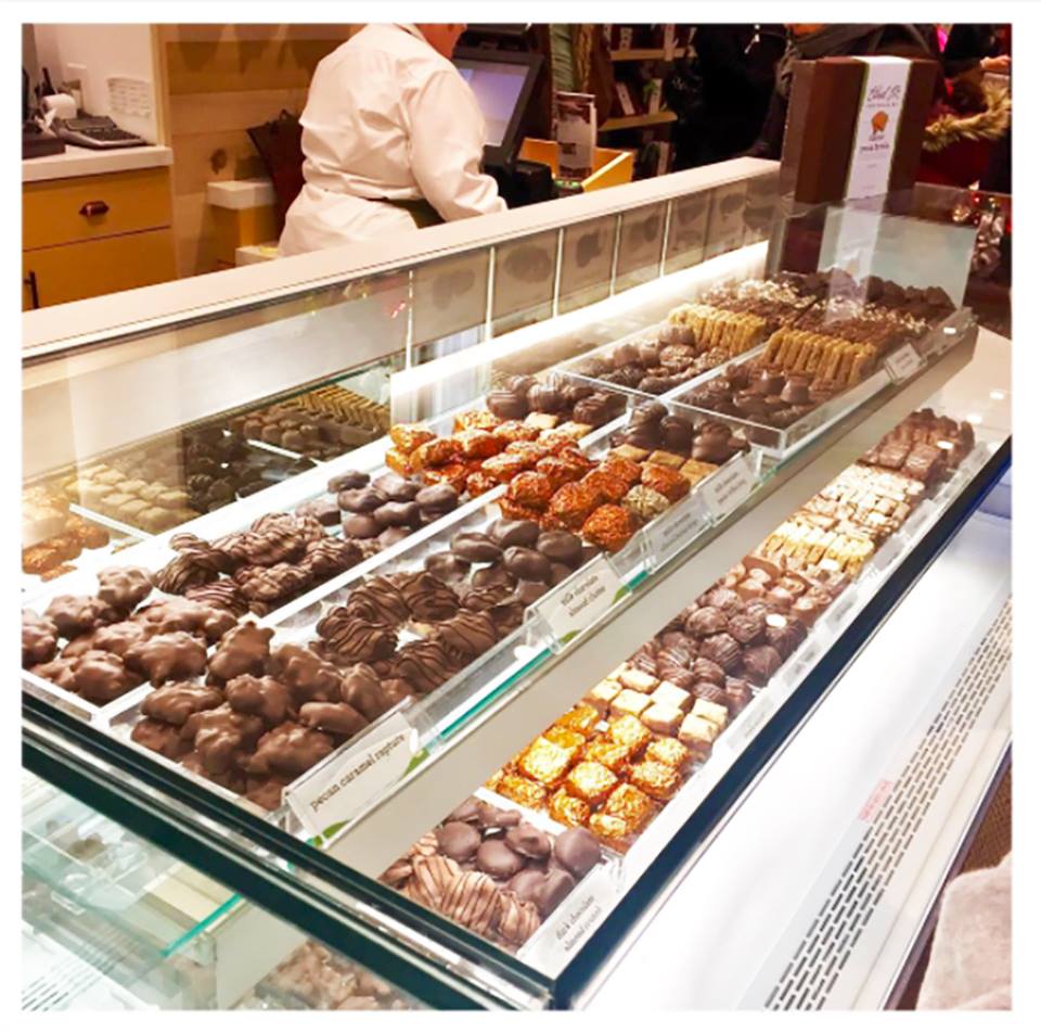 chocolates in a display