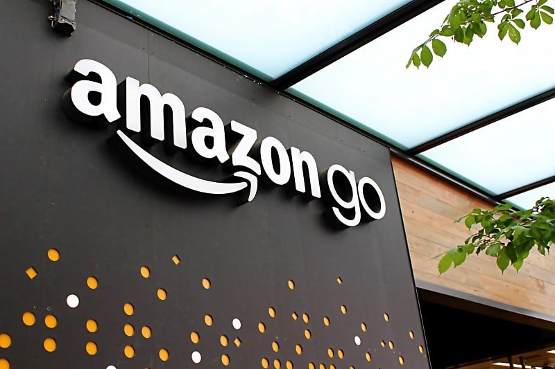 Sign at the entrance to the Amazon Go store