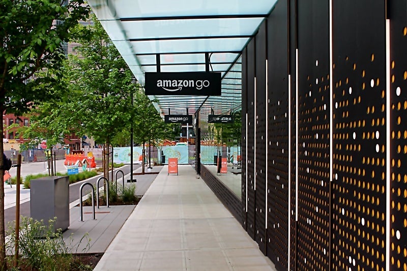 The sidewalk leading to the Go store's entrance