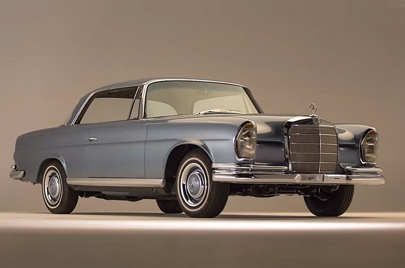 Studio shot of '66 Mercedes 250SE Coupe in blue