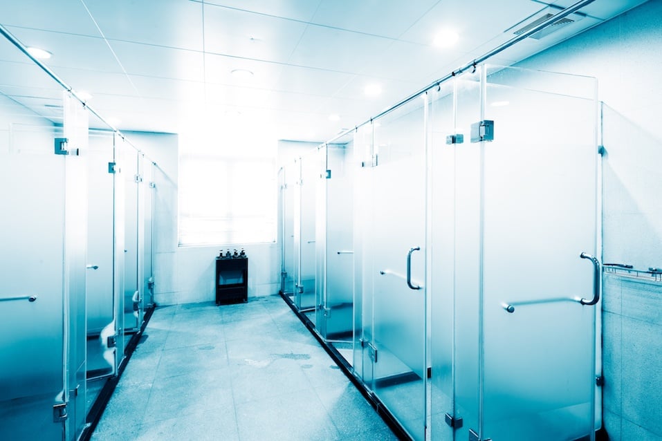 shower with glass in bathroom of feiliwei gym