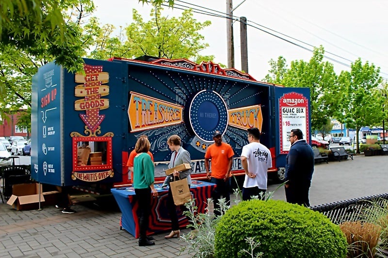 Customers picking up their orders from the Treasure Truck