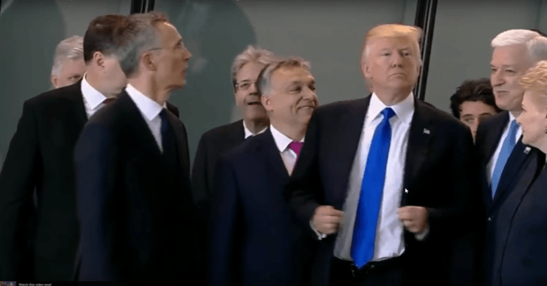 Trump shoves his way forward