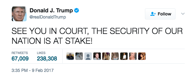 One of Trump's tweets about the travel ban
