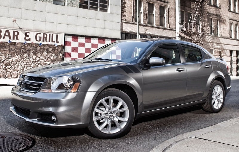 Street shot of midsize Dodge Avenger sedan, 2014 model year