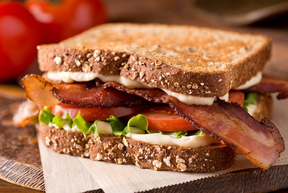 A delicious bacon, lettuce, and tomato blt sandwich.