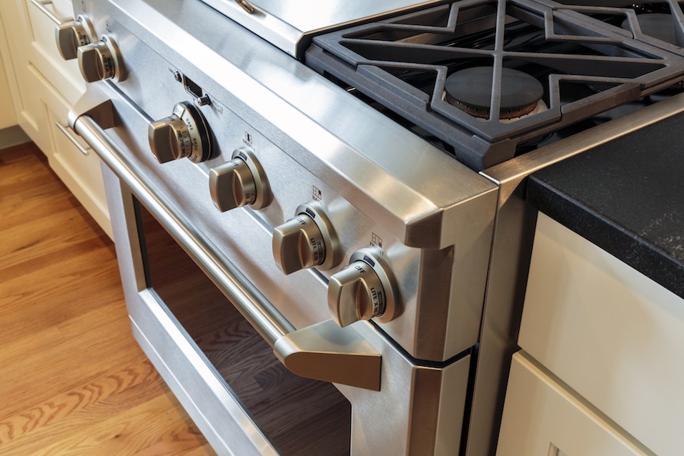 stainless steel stove with oven