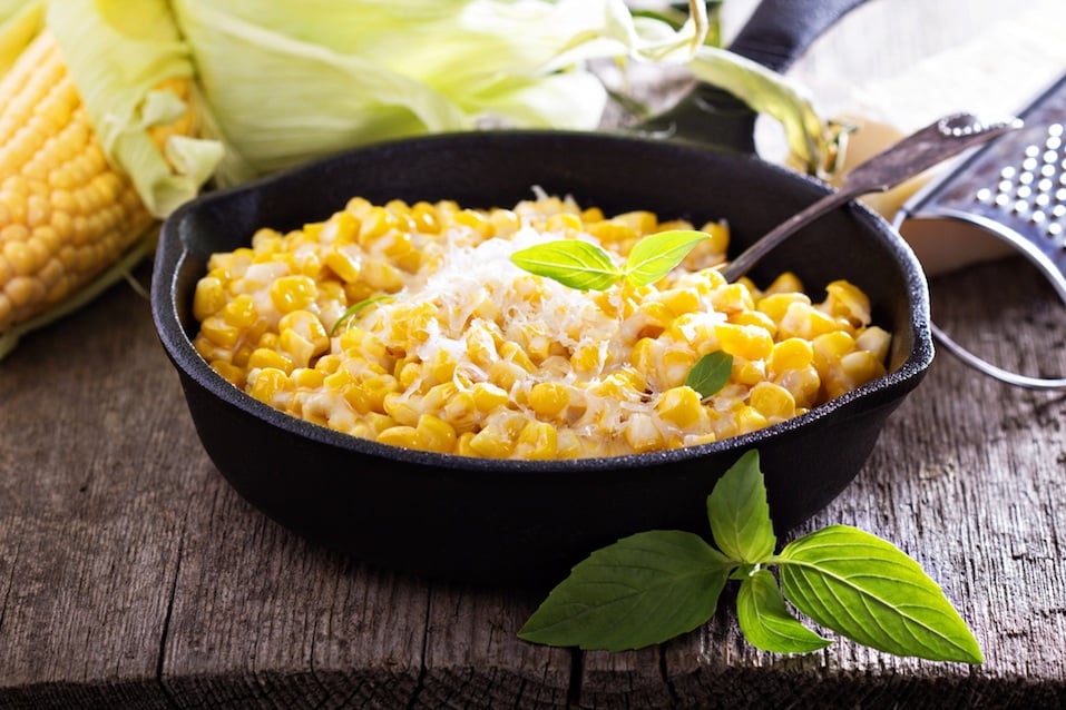 Creamy corn with cream and grated parmesan