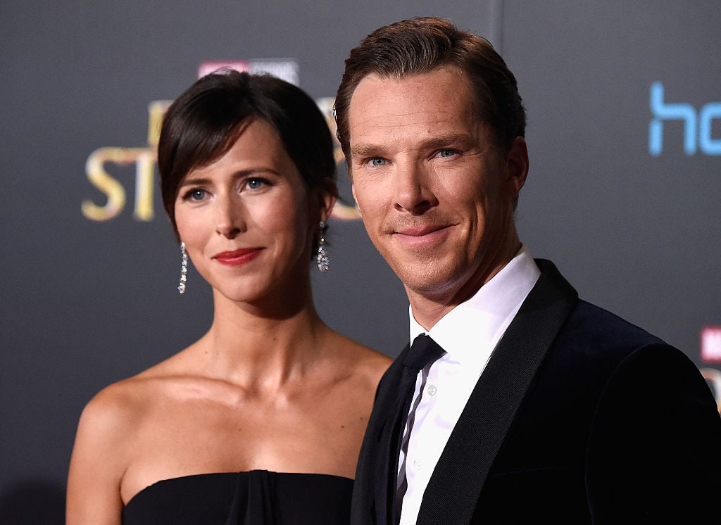 Benedict Cumberbatch and Sophie Hunter smiling together on the red carpet