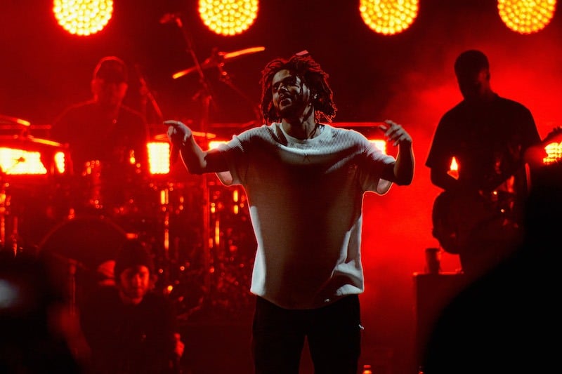 J. Cole performs on stage during a Get Out The Vote concert
