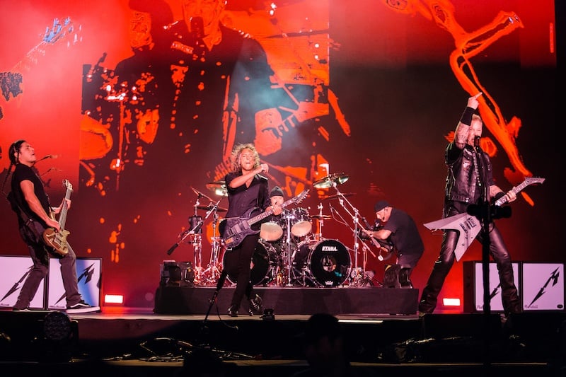 Robert Trujillo, Kirk Hammett, Lars Ulrich, and James Hetfield members of the band Metallica performs live on stage