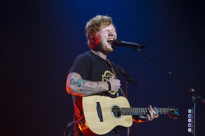 British singer-songwriter Ed Sheeran performs during a concert at the Ziggo Dome i