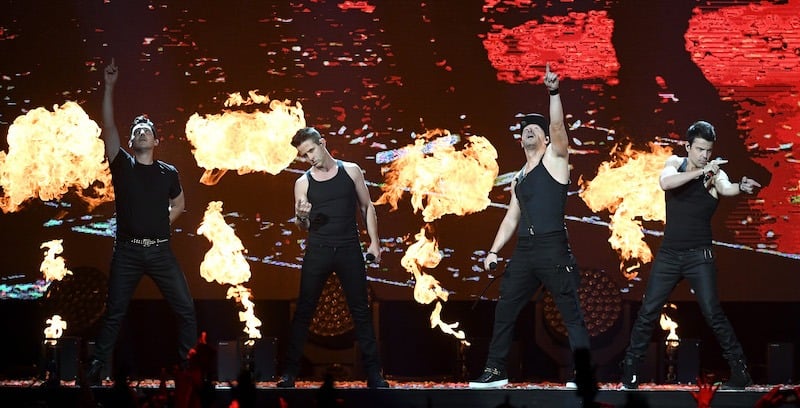 ew Kids on the Block perform during a stop of The Total Package Tour at T-Mobile Arena