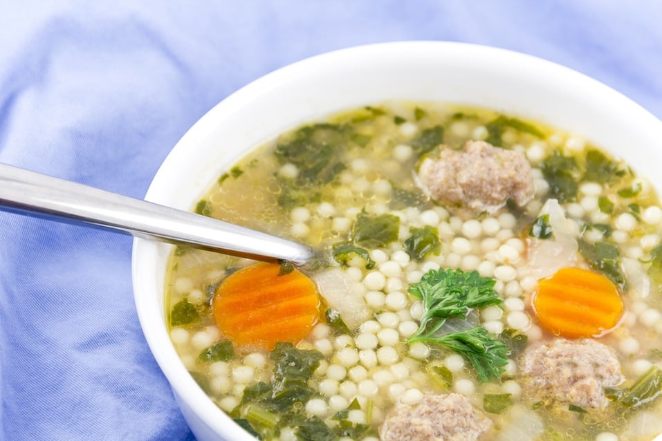 Italian wedding soup with meatballs and pepe noodles
