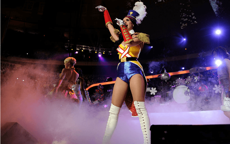 Katy Perry is dressed as the Nutcracker as she performs on stage.