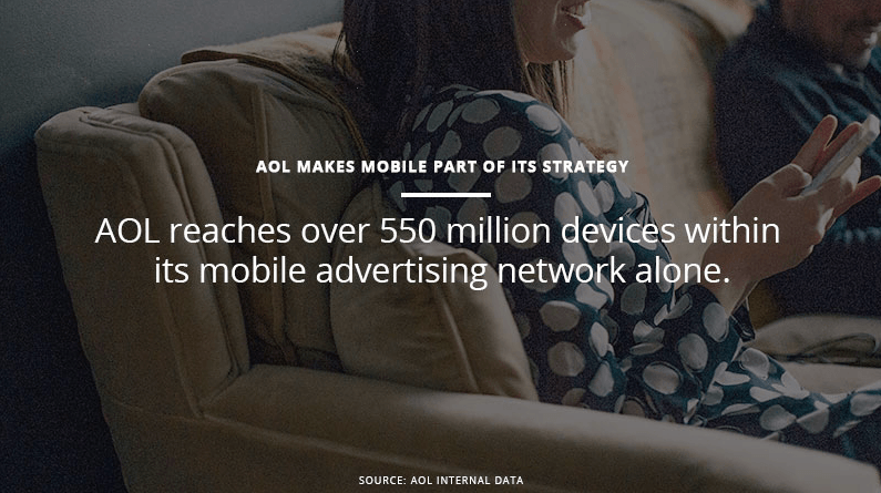 AOL mission statement reads: "AOL reaches over 550 million devices within its mobile advertising network alone."