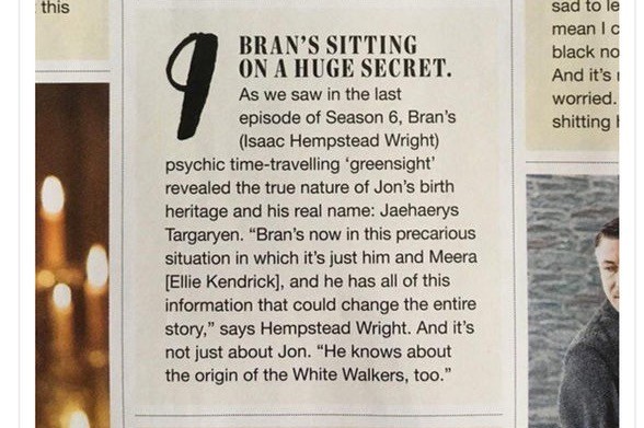A magazine clipping, revealing Jon Snow's real name