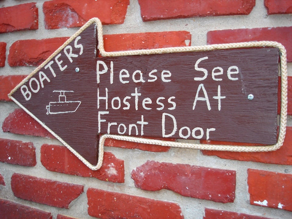 Rustic Restaurant Sign- Boaters, Please See Hostess at Front Door