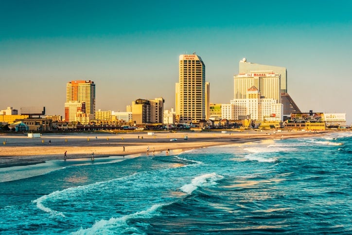 The skyline and Atlantic Ocean in Atlantic City, New Jersey