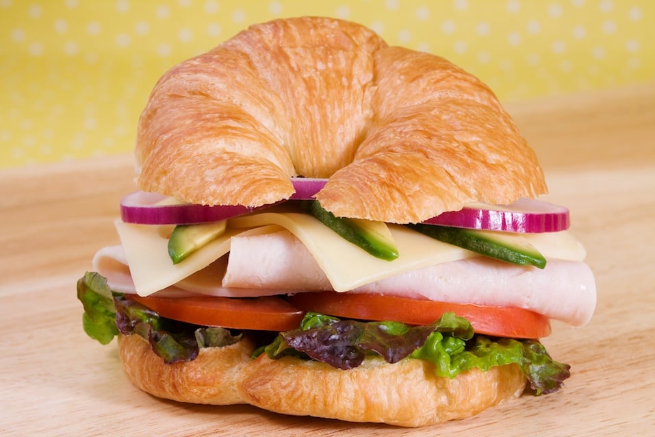 Turkey Croissant Sandwich on a wooden table