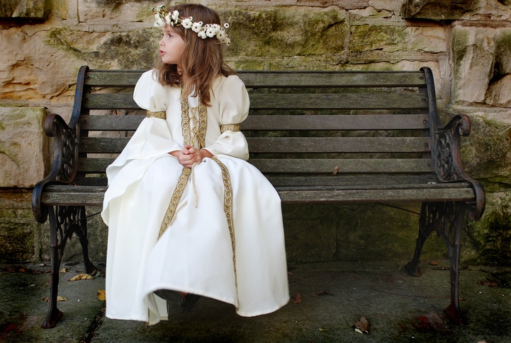 A beautiful young girl wearing a princess dress