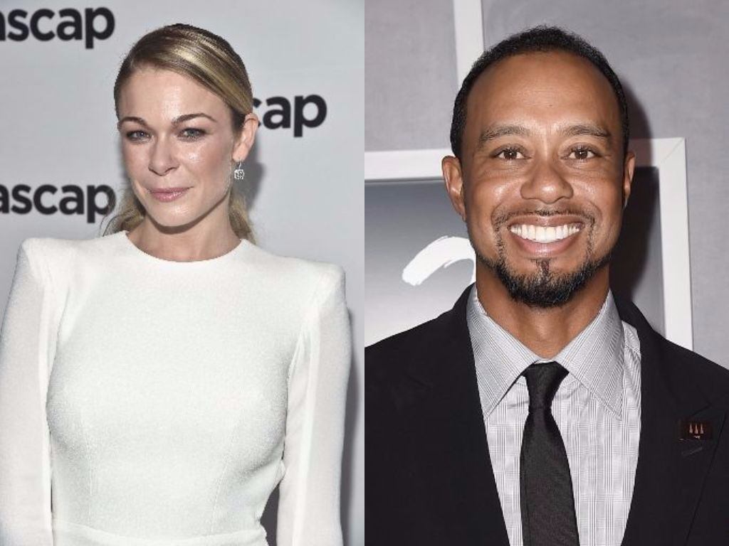 LeAnn Rimes and Tiger Woods pose on red carpets