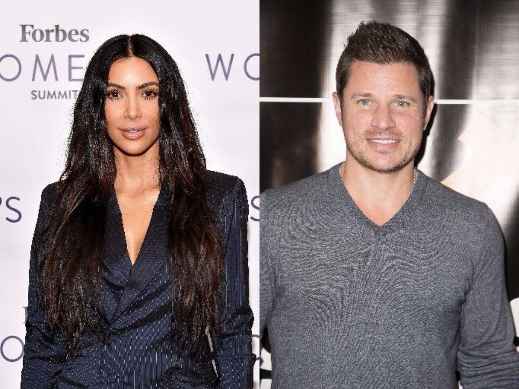 Kim Kardashian and Nick Lachey pose for cameras