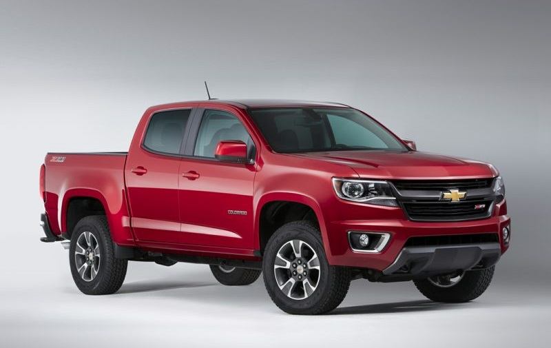 View of red 2017 Chevy Colorado in profile