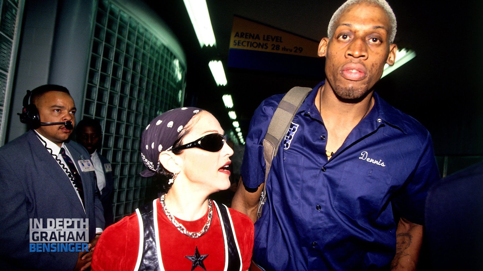 Madonna and Dennis Rodman walk together