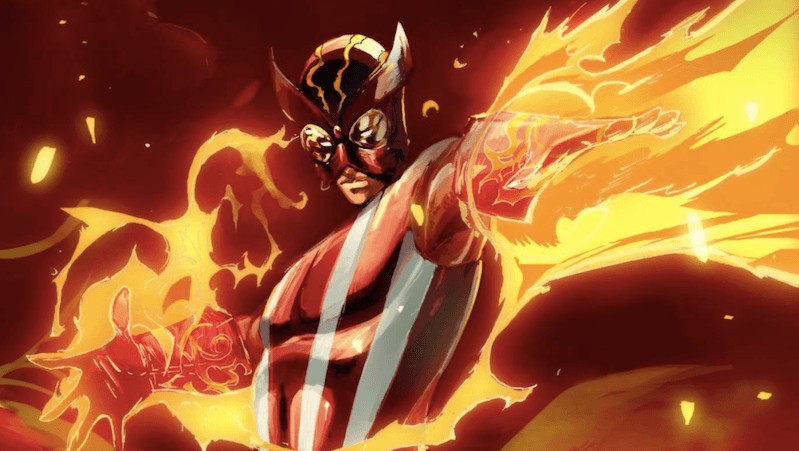 X-Men character Sunfire surrounded by flames