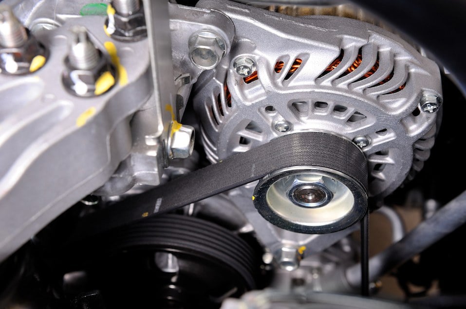 closeup car timing belt in clean engine room