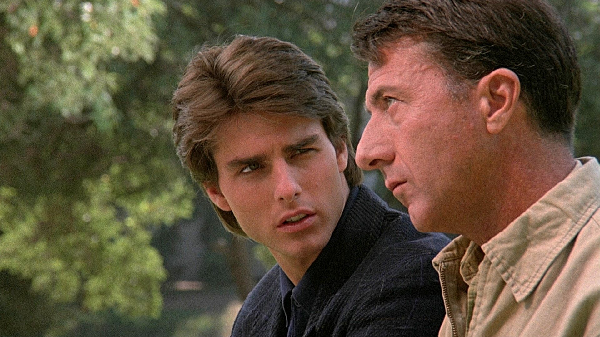 Tom Cruise talking to Dustin Hoffman, as Hoffman stares deadpan off into the distqance