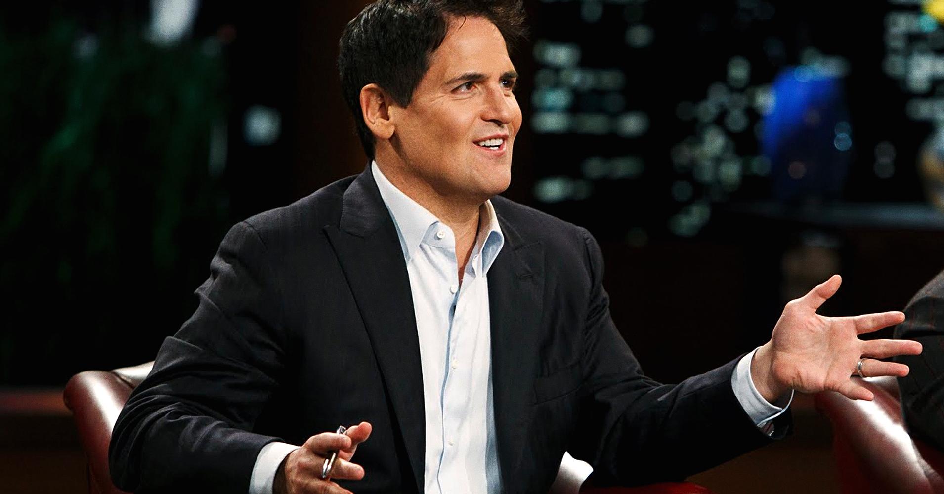 Mark Cuban sits in a chair on Shark Tank