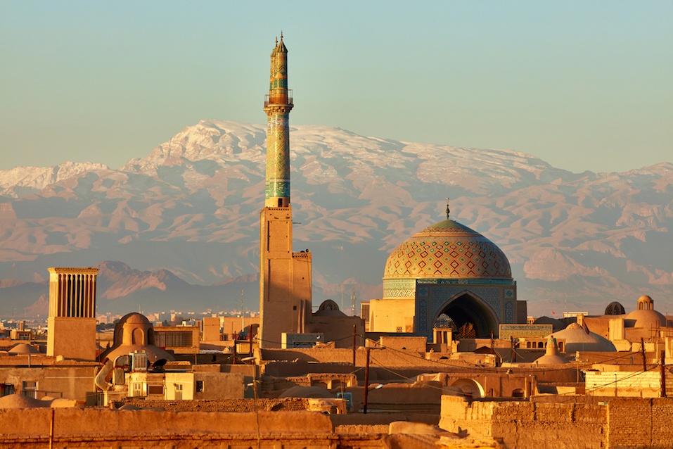 Ancient city of Yazd in sunrise lights. Iran